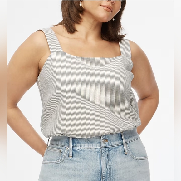 J. Crew Striped Linen-Blend Squareneck Tank Top - Picture 1 of 11